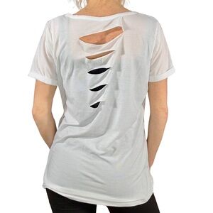 V-Neck‎ White Loose-Fit Cutout Tee